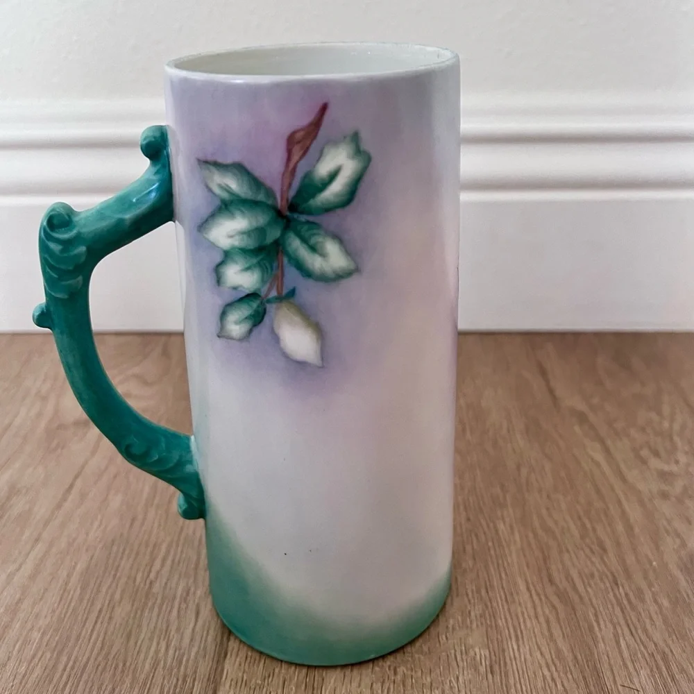 7” Hand Painted Flowers Pitcher Tankard Signed By Artist Dorothy Gunningham 1968